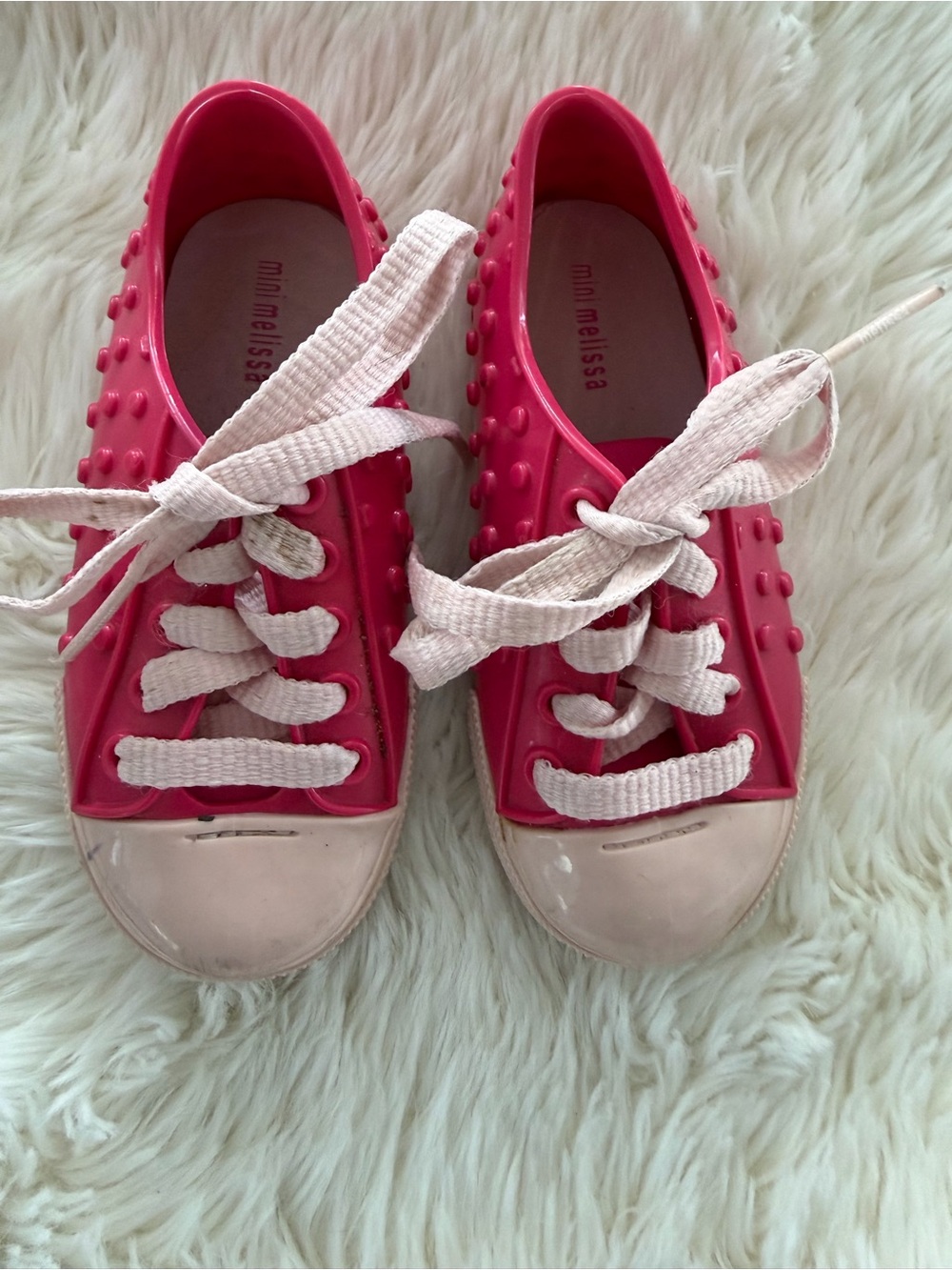 Mini Melissa Bright Pink Studded Sneakers with Cream Toecaps